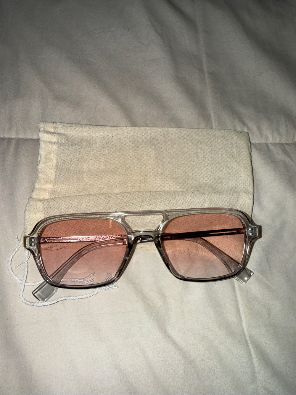 Clear Frame Sunglasses with Pink Tinted Lenses